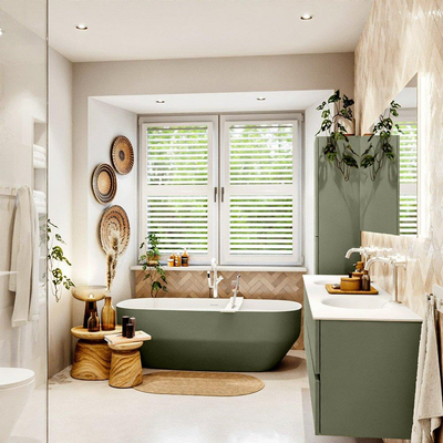 Mondiaz VICA Ensemble meuble de salle de bains - 190cm - army - 4 tiroirs - Lavabo MOON - double 2 trous de robinet - couleur talc - Version XL 60cm de haut