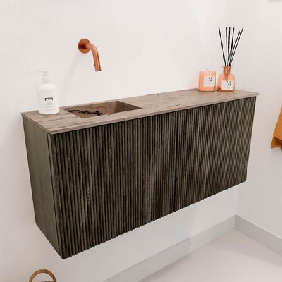Mondiaz JOYA-DLUX 90cm toiletmeubel - kleur Shadow - Wastafel FAYE positie Links Zonder kraangat kleur Arena.
