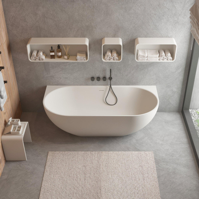 Ideavit Muur Duo Baignoire - 180x80x56cm - trou de trop-plein - bonde clic clac - solid surface - pieds réglables - blanc mat