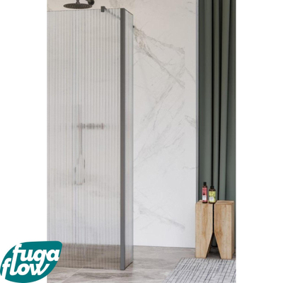 FugaFlow Eccelente Vetro Paroi latérale - 40x200cm - verre nervuré - 8mm - avec profilé d'angle - Gunmetal brossé
