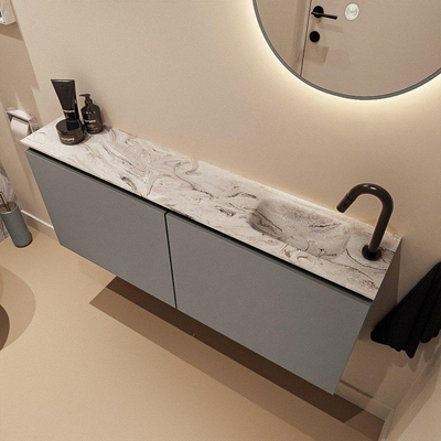 MONDIAZ TURE-DLUX Meuble de toilettes 120 cm Smoke. Lavabo EDEN Glace position droite. Avec 1 trou de robinet.