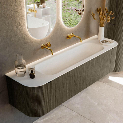 Mondiaz KURVE Ensemble de meubles de salle de bains - 170x46x40cm - 1 tiroir - 2 portes - vasque solid surface - milieu - sans trou de robinetterie - Shadow