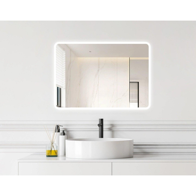 Fugaflow Excellent Arredo Miroir de Salle de Bain - 100x70 cm - avec coins arrondis - installation horizontale / verticale - éclairage LED indirect - chauffage de miroir - infrarouge