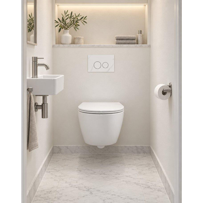 QeramiQ Dely Swirl Compact Ensemble WC - réservoir encastrable QeramiQ flush - abattant slim - plaque de commande en marbre blanc - boutons ronds - blanc brillant