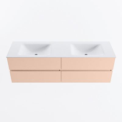 Mondiaz Vica ensemble de meuble de salle de bain - 160cm - meuble sous-vasque rosee - 4 tiroirs - lavabo cloud double - 2 trous de robinet - version haute de 60cm - talc