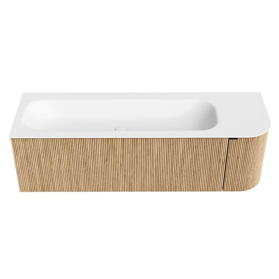 MONDIAZ KURVE meuble de salle de bains 145cm avec module 25 R couleur Oak avec 1 tiroir et 1 porte. Lavabo BIG LARGE gauche sans trou de robinet Talc.