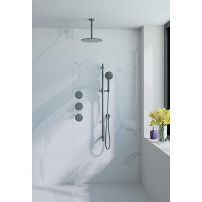 Fortifura Nebbio Ensemble de douche pluie - robinet encastré - élément encastré - barre de douche - flexible de douche lisse - douchette ronde - bras de plafond 20cm - douche de tête 30cm - gunmetal brossé PVD (anthracite)