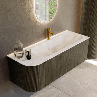 Mondiaz KURVE-DLUX Badkamermeubelset - 125x46x40cm - 1 lade - 1 deur - wastafel solid surface - rechts - 1 kraangat - Shadow
