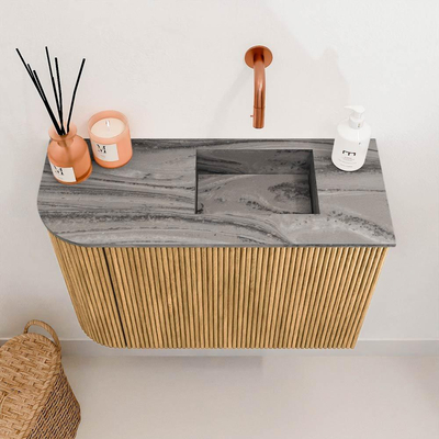 Mondiaz JOYA-DLUX 61.6cm toiletmeubel - ronding links kleur Oak - Wastafel FAYE positie Rechts Zonder kraangat kleur Sombra.