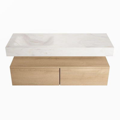 MONDIAZ ALAN - DLUX Ensemble de meubles de salle de bains - 130cm - meuble bas - chêne lavé (Washed Oak) - 2 tiroirs - lavabo suspendu - vasque à gauche - 1 trou de robinet - Ostra