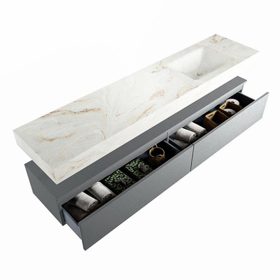 Mondiaz ALAN-DLUX Ensemble de meuble - 200cm - meuble Plata mat - 2 tiroirs - Lavabo Cloud Frappe suspendu - vasque Droite - 1 trou de robinet