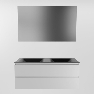 Mondiaz Aivy badmeubelset - 120x45x50cm - 0 kraangaten - 2 wasbakken urban Solid surface - Links en rechts - 2 lades - Met spiegelkast - MDF Talc