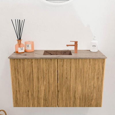 Mondiaz JOYA-DLUX 70cm toiletmeubel - kleur Oak - Wastafel FAYE positie Midden 1 kraangat kleur Arena.