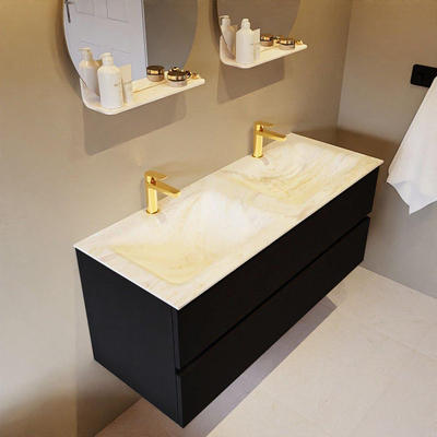 Mondiaz VICA-DLUX Ensemble de meuble de salle de bain - 120cm - meuble sous-vasque urban - 2 tiroirs - lavabo encastrée cloud double - 2 trous de robinet - version haute de 60cm - ostra