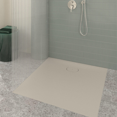 Villeroy & Boch Ecora douchebak - 100x100x3.5cm - afvoer korte zijde - almond (beige)