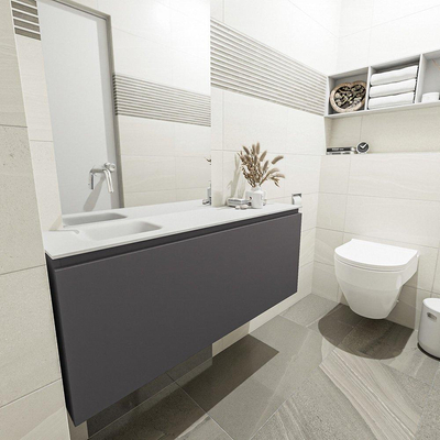 MONDIAZ OLAN Toiletmeubel 120x30x40cm met 0 kraangaten 1 lades dark grey mat Wastafel Lex links Solid Surface Wit