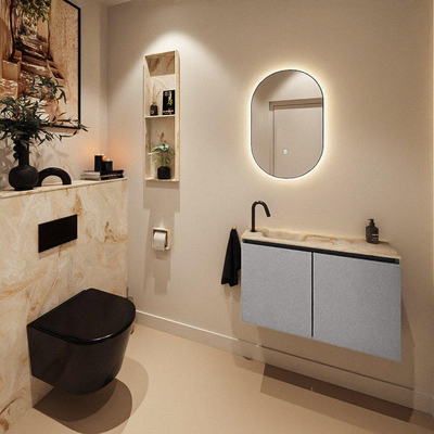 MONDIAZ TURE-DLUX Meuble WC 80cm Plata. EDEN lavabo Frappe position gauche. Avec 1 trou de robinet.
