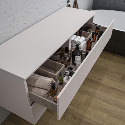 Saniclass Chaci Meuble bas de salle de bains - 140x46x55cm - 4 tiroirs - sans poignées - coton mat (beige)