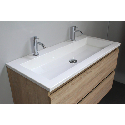 Basic Bella Meuble avec lavabo acrylique 100x55x46cm 2 trous de robinet avec miroir Chêne