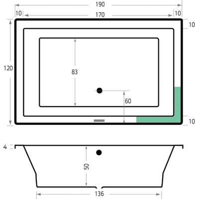 Xenz Society Duobad - 190x120x53 - afvoer Midden - acryl - wit