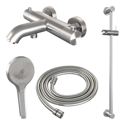 BRAUER Stripe Baddouche Thermostaatkraan - SET 02 - opbouw - glijstang - 3-standen handdouche - doucheslang - RVS-kleurig geborsteld PVD