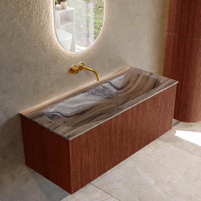 MONDIAZ KURVE-DLUX Meuble de salle de bains 110cm couleur Ruby avec 1 tiroir et 0 porte. Lavabo BIG MEDIUM Central sans trou de robinet Sombra.
