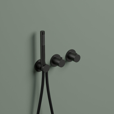 Hotbath Ace Partie visible - pour mitigeur thermostatique encastré - 2 voies - inverseur - douchette à main - flexible de douche - noir brossé PVD