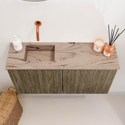 Mondiaz JOYA-DLUX 80cm toiletmeubel - kleur Dusk - Wastafel FAYE positie Links Zonder kraangat kleur Arena.