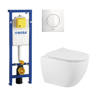 QeramiQ Fortune toiletset met Wisa inbouwreservoir, witte bedieningsplaat en toilet met zitting mat wit