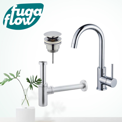 FugaFlow Eccelente Sobrado Badkamer Wastafelkraanset - hoge wastafelkraan - draaibare uitloop - klikwaste plug - design sifon - Chroom - Black Friday -