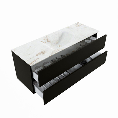 MONDIAZ VICA-DLUX Ensemble meuble de salle de bains - 130cm - meuble bas Urban - 2 tiroirs - lavabo encastré Cloud centré - sans trous de robinet - version hauteur 60cm - Frappe