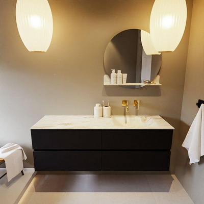 Mondiaz VICA-DLUX ensemble de meuble de salle de bain - 150cm - meuble sous-vasque urbain - 4 tiroirs - lavabo encastré cloud droite - sans trous de robinet - version haute de 60cm - frape