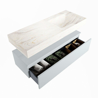 Mondiaz ALAN-DLUX Ensemble de meuble - 120cm - meuble Clay mat - 1 tiroir - Lavabo Cloud Ostra suspendu - vasque Droite - 0 trous de robinet
