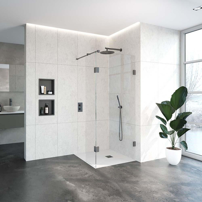 BRAUER Void paroi de douche à l'italienne verre clair 90x200 avec paroi latérale 40 incl. traitement anticalcaire PVD gunmetal brossé