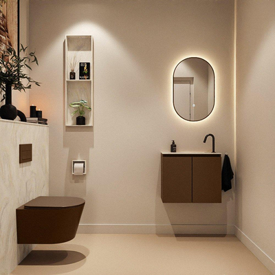 MONDIAZ TURE-DLUX Meuble toilette - 60cm - Rust - EDEN - vasque Ostra - position droite - 1 trou de robinet