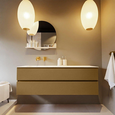 Mondiaz VICA-DLUX ensemble de meuble de salle de bain - 150cm - meuble sous-vasque oro - 2 tiroirs - lavabo encastré cloud gauche - sans trous de robinet - miroir modèle spot - version XL 60cm de haut - ostra