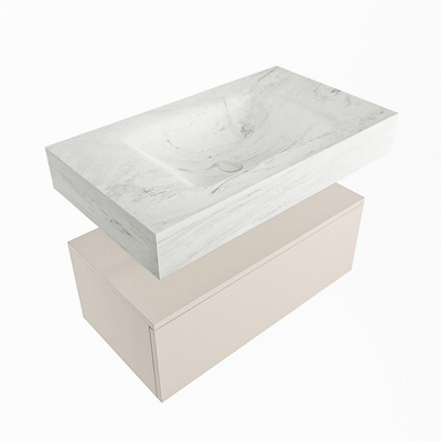 Mondiaz ALAN-DLUX Ensemble de meuble - 80cm - meuble Linen mat - 1 tiroir - Lavabo Cloud Opalo suspendu - vasque Centre - 0 trous de robinet