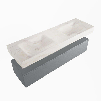 Mondiaz ALAN-DLUX Ensemble de meuble - 150cm - meuble - Plata mat - 1 tiroir - Lavabo Cloud Ostra suspendu - vasque gauche et droite - 0 trous de robinet - Beige