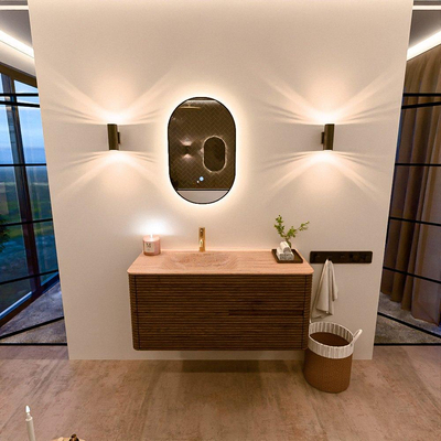 Mondiaz CIRO-DLUX Meuble de salle de bains - 110x45x50cm - Plan vasque Solid surface Saba - 1 lavabo à gauche - 1 trou de robinet - 2 tiroirs - Dusk