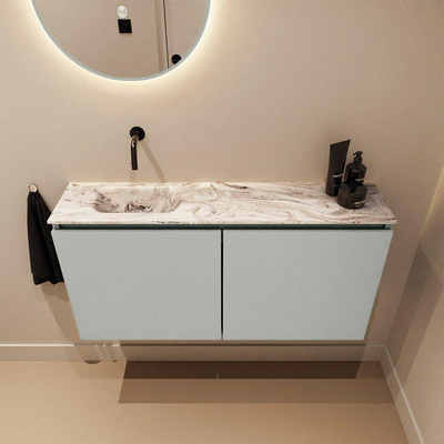 MONDIAZ TURE-DLUX meuble WC 100 cm Greey. EDEN vasque Glace position gauche. Sans trou de robinet.