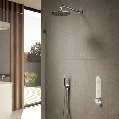 Hotbath Cobber IBS24 Ensemble de douche de tête encastré - bras mural 35 cm - douche de tête ronde 20 cm - douchette barre - chrome