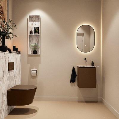 MONDIAZ TURE-DLUX Meuble toilette - 40cm - Rust - EDEN - vasque Glace - position centrale - sans trou de robinet