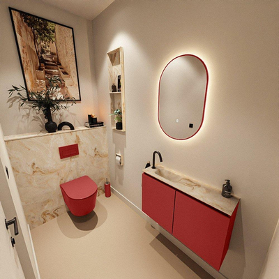 MONDIAZ TURE-DLUX Meuble toilette - 80cm - Fire - EDEN - vasque Frappe - position gauche - 1 trou de robinet