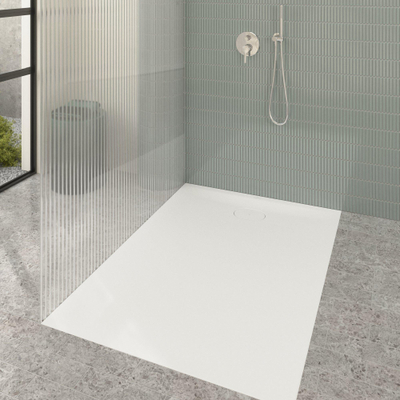 Villeroy & Boch Ecora douchebak - 140x100x3.5cm - afvoer korte zijde - stone white (wit)