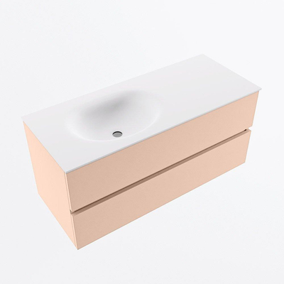 Mondiaz VICA ensemble de meuble de salle de bain - 110cm - meuble sous-vasque rosee - 2 tiroirs - lavabo moon gauche - 1 trou de robinet - version haute de 60cm - talc