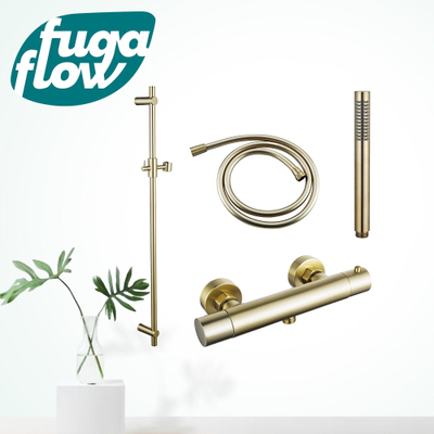 FugaFlow Eccelente Sobrado Ensemble de douche barre curseur avec douchette stick, flexible lisse et robinet de douche Laiton brossé PVD