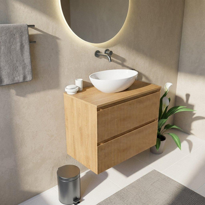 Saniclass Holz Atelier Ensemble de meubles de salle de bains - 80x45x62cm - plan de travail en bois - sans trou de robinet - 2 tiroirs - chêne natural mat (bois)