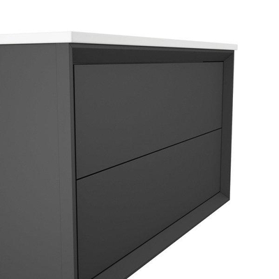Saniclass Prime Core Badkamermeubelset - 120x50x45cm - 2 ovale keramische wasbakken wit - 2 kraangaten - 4 lades - rechthoekige spiegel - mat antraciet