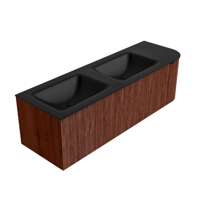 Mondiaz KURVE Ensemble de meuble de salle de bains - 145x46x40cm - 1 tiroir - 1 porte - vasque solid surface - double / gauche - sans trou de robinet - Ruby