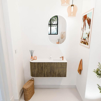 Mondiaz JOYA 91.6cm toiletmeubel - ronding links kleur Dusk - Wastafel FAYE positie Rechts 1 kraangat kleur Talc.